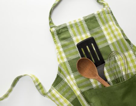 Kitchen apron and utensils