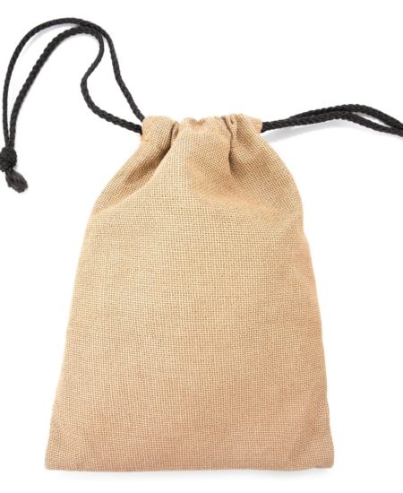 Brown sackcloth drawstring bag packaging isolated on white background.Drawstring bag isolated