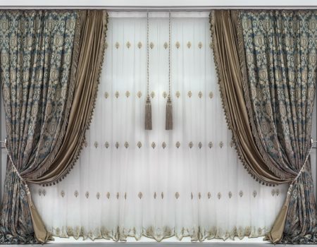 The stylish interior design with luxurious curtains and tulle