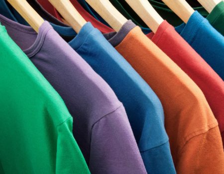 Colorful t-shirts on the hanger